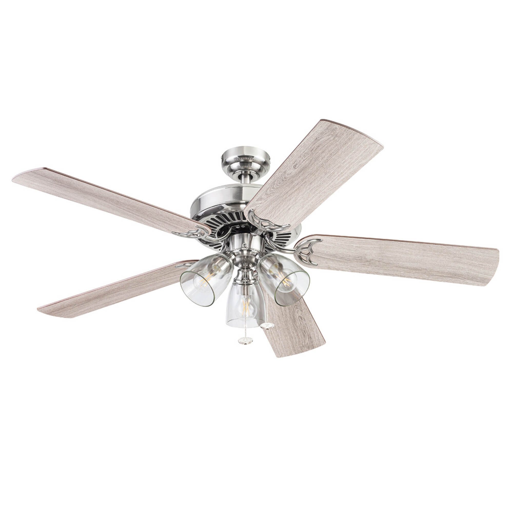 Honeywell, 52in. Saybrook Ceiling Fan Light Satin Nickel, Fan Diameter 52 in, Fan Blade Span 50-54 Air Delivery 3824 cfm, Model# 51592